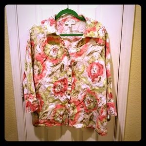 100% Linen Floral JM Collection Button Down Top